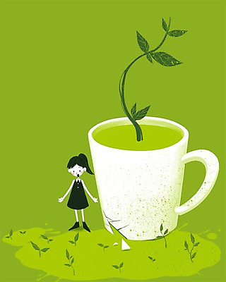 PSD 식물 여자 어린이 조각 일러스트 상상 상상일러스트 한명 사람 소녀 새싹 차 찻잔 깨짐 여자만 여자한명만 어린이만 소녀만 소녀한명만 동심 국내일러스트 1 음료 컨셉 잔 파일형식