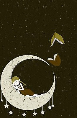 PSD 여자 별 어린이 일러스트 상상 자 상상일러스트 한명 사람 소녀 책 달 잠 여자만 여자한명만 어린이만 소녀만 소녀한명만 국내일러스트 자연요소 1 문구용품 파일형식