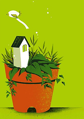 PSD 식물 화분 일러스트 상상 주택 상상일러스트 사람없음 풀 비행선 국내일러스트 건물 파일형식