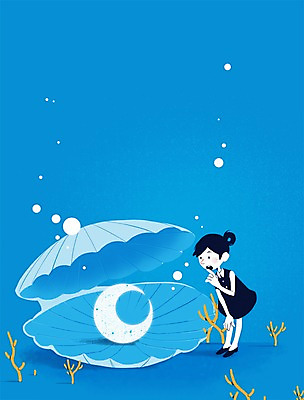 PSD 여자 어린이 바다 일러스트 상상 조개 상상일러스트 한명 사람 소녀 달 물방울 해조류 진주 여자만 여자한명만 어린이만 소녀만 소녀한명만 동심 국내일러스트 자연요소 1 어패류 해양식물 보석 파일형식