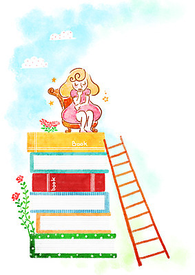 PSD 식물 구름 여자 꽃 여유 어린이 의자 일러스트 사다리 상상 한명 사람 앉기 소녀 책 독서 쌓기 여자만 여자한명만 어린이만 소녀만 소녀한명만 국내일러스트 자연요소 1 감정 가구 모션 도구 파일형식