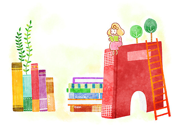 PSD 나무 식물 여자 여유 줄기 일러스트 사다리 상상 한명 사람 책 독서 여자만 여자한명만 국내일러스트 1 감정 도구 파일형식