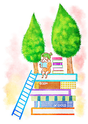PSD 나무 식물 여자 여유 어린이 일러스트 사다리 상상 한명 사람 소녀 책 독서 쌓기 여자만 여자한명만 어린이만 소녀만 소녀한명만 국내일러스트 1 감정 모션 도구 파일형식