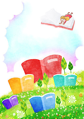 PSD 나무 식물 구름 여자 꽃 여유 어린이 일러스트 상상 한명 사람 소녀 책 독서 비행 여자만 여자한명만 어린이만 소녀만 소녀한명만 국내일러스트 자연요소 1 감정 파일형식