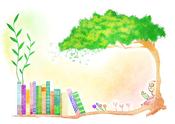 PSD 나무 식물 여자 여유 어린이 줄기 일러스트 상상 한명 사람 소녀 책 독서 여자만 여자한명만 어린이만 소녀만 소녀한명만 국내일러스트 1 감정 파일형식