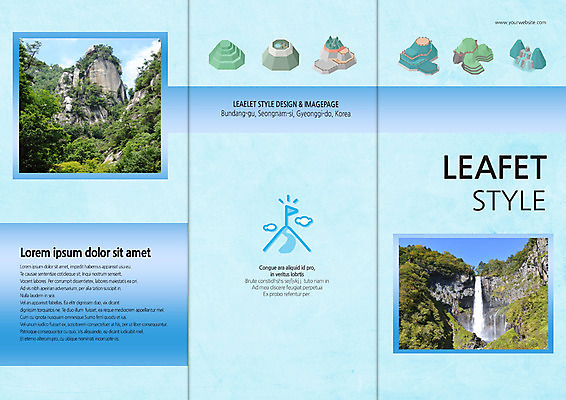 PSD 템플릿 편집 표지디자인 북디자인 출판디자인 표지 리플렛 여행 백그라운드 북커버 3단접지 산 팜플렛 사람없음 폭포 돌_바위 바위 이미지템플릿 자연 파일형식
