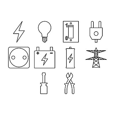 EPS 해외이미지 일러스트 세트 램프 만화 수집 심플 펜치 베터리 해외202004 해외일러스트 조명 공구 파일형식 벡터 이미지허브