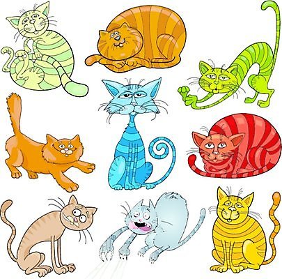 EPS 해외이미지 클립아트 동물 행복 일러스트 포유류 발 수염 앉기 그래픽 빨간색 초록색 파란색 반려동물 컬러풀 노란색 고양이 줄무늬 그룹 만화 수집 그림 꼬리 코믹 얼룩무늬 거짓말 캐리커처 해외202004 해외일러스트 감정 컬러 무늬 모션 신체부위 파일형식 벡터 이미지허브