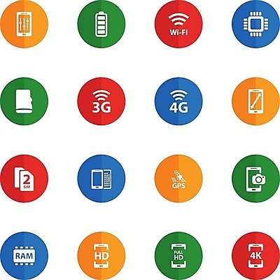 EPS 해외이미지 일러스트 모바일 스마트폰 핸드폰 세트 카메라 디지털 웹 전화기 스마트 와이파이 GPS 램 베터리 터치스크린 프로세서 4G 미니멀 해외202004 해외일러스트 컨셉 인터넷 IT 전자제품 스마트기기 무선인터넷 파일형식 벡터 이미지허브