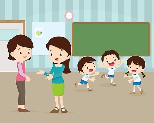 EPS 해외이미지 학생 여자 교육 남자 어린이 일러스트 교실 학교 대화 소녀 소년 여러명 성인 강사 교사 칠판 해외202004 해외일러스트 직업 다수 말하기 사람 파일형식 벡터 이미지허브
