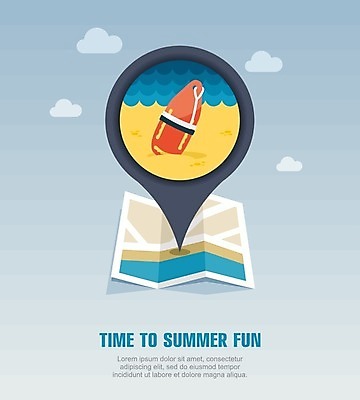 EPS 해외이미지 구름 지도 일러스트 안전 사람없음 여름 여름휴가 바캉스 구출 위치 구명용품 해외202004 해외일러스트 자연요소 계절 휴가 도움 안전장비 파일형식 벡터 여름_계절 이미지허브