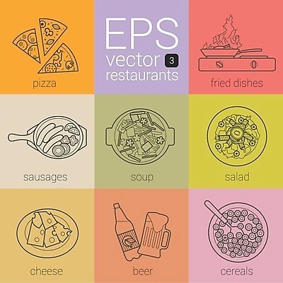 EPS 해외이미지 그릇 디자인 선 토마토 일러스트 양파 피망 치즈 감자 맥주 피자 요리 세트 픽토그램 요식업 식당 숟가락 버섯 당근 카페 우유 튀김 뜨거움 소시지 레몬 메뉴 반죽 윤곽 베이컨 메인요리 얇은 해외202004 해외일러스트 식기 산업 음식 채소 과일 유제품 뿌리채소 주류 패스트푸드 서양음식 수저 돼지고기 상점 가공식품 파일형식 벡터 이미지허브