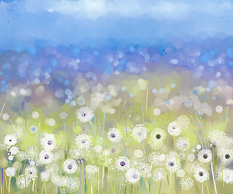 JPG 해외이미지 꽃 꽃밭 일러스트 사람없음 그림 손그림 민들레홀씨 유화 해외202004 해외일러스트 식물 미술 민들레 파일형식 이미지허브