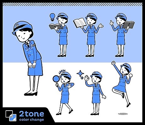 EPS 해외이미지 전신 여자 행복 일러스트 아이디어 들기 여러명 성인 책 파란색 세트 점프 놀람 인사 경찰 OK 긍정 순찰 성인여자만 해외202004 해외일러스트 직업 감정 컬러 다수 컨셉 모션 표정 사람 손짓 예절 여자만 성인만 파일형식 벡터 이미지허브