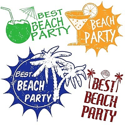 EPS 해외이미지 영어 일러스트 해변 사람없음 세트 도장 파티 라벨 해외202004 해외일러스트 문자 바다 프레임 이벤트 파일형식 벡터 이미지허브