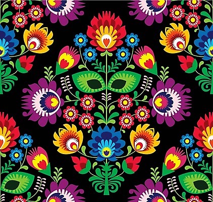 EPS 해외이미지 전통 꽃 패턴 일러스트 사람없음 컬러풀 화려 폴란드 해외202004 해외일러스트 식물 유럽 컬러 컨셉 무늬 파일형식 벡터 이미지허브