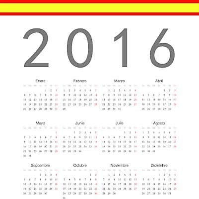 EPS 해외이미지 템플릿 디자인 계절 일러스트 비즈니스 이벤트 그래픽 빨간색 사무실 숫자 노란색 다이어리 달력 깃발 시간 일주일 날짜 스페인 연도 정사각형 심플 월 2016년 기본 스페인어 엘리먼트 해외202004 해외일러스트 도형 문자 유럽 컬러 사무용품 파일형식 벡터 이미지허브