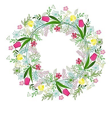 EPS 해외이미지 꽃 백그라운드 잎 꽃무늬 패턴 일러스트 수채화 사람없음 화환 원형 해외202004 해외일러스트 도형 식물 무늬 파일형식 벡터 이미지허브