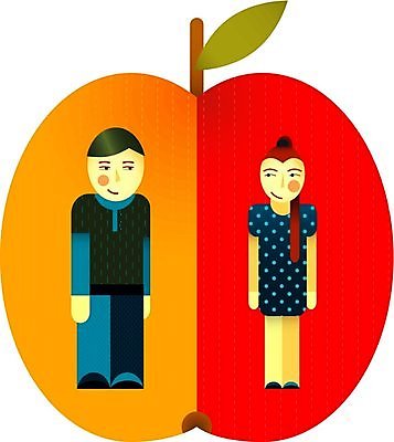 EPS 해외이미지 커플 행복 포스터 백그라운드 일러스트 가족 사람 소년 그래픽 빨간색 사과 만화 그림 심플 해외202004 해외일러스트 남자 감정 어린이 컬러 과일 관계 파일형식 벡터 이미지허브