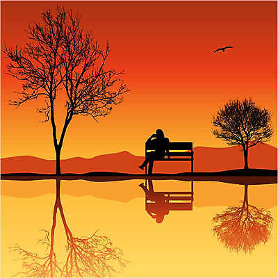 EPS 해외이미지 나무 공원 실루엣 백그라운드 벤치 일러스트 조류 풍경 야외 물 반사 시골 해외202004 해외일러스트 자연요소 식물 동물 공공시설 의자 촬영기법 파일형식 벡터 이미지허브