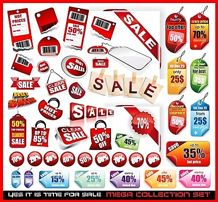 EPS 해외이미지 스티커 일러스트 사람없음 빨간색 세트 꼬리표 라벨 세일 해외202004 해외일러스트 컬러 프레임 파일형식 벡터 이미지허브