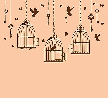 EPS 해외이미지 실루엣 일러스트 조류 매달리기 사람없음 비행 새장 해외일러스트 동물 모션 촬영기법 케이지 파일형식 벡터 이미지허브