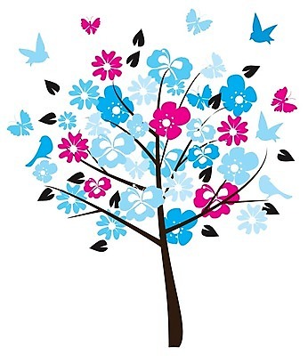 EPS 해외이미지 나무 꽃 하늘색 일러스트 조류 추상 사람없음 해외202004 해외일러스트 식물 동물 무늬 파란색 파일형식 벡터 이미지허브