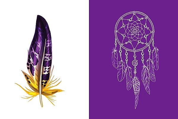 EPS 해외이미지 전통 일러스트 사람없음 장식 보라색 꿈 구슬 깃털 부적 드림캐쳐 해외202004 해외일러스트 컬러 파일형식 벡터 이미지허브
