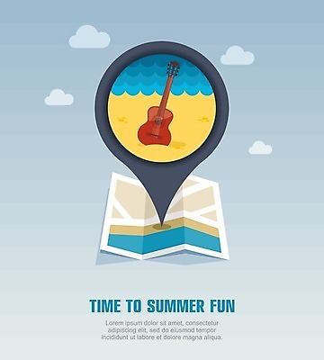 EPS 해외이미지 구름 지도 일러스트 사람없음 여름 여름휴가 바캉스 기타 위치 해외202004 해외일러스트 자연요소 계절 현악기 휴가 파일형식 벡터 여름_계절 이미지허브