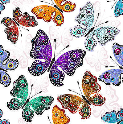 EPS 해외이미지 문양 나비 패턴 일러스트 사람없음 컬러풀 화려 흰배경 그라데이션 해외일러스트 컬러 곤충 백그라운드 컨셉 무늬 흰색 파일형식 벡터 이미지허브