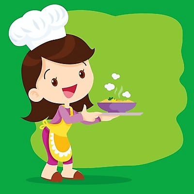 EPS 해외이미지 여자 어린이 일러스트 요리 한명 들기 소녀 주방 앞치마 요리교실 요리수업 소녀한명만 해외202004 해외일러스트 1 모션 수업 사람 여자한명만 소녀만 파일형식 벡터 이미지허브