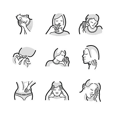 EPS 해외이미지 디자인 일러스트 세트 심볼 사인 두통 심플 귀 분무기 엘리먼트 요통 천식 해외202004 해외일러스트 신체부위 질병 허리통증 파일형식 벡터 이미지허브