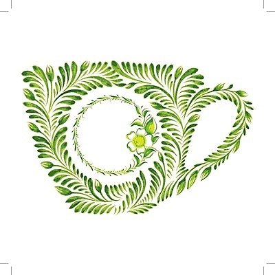 EPS 해외이미지 식물 디자인 백그라운드 잎 일러스트 수채화 프레임 미술 사람없음 컵 초록색 신선 찻잔 해외202004 해외일러스트 식기 컬러 문화예술 잔 파일형식 벡터 이미지허브