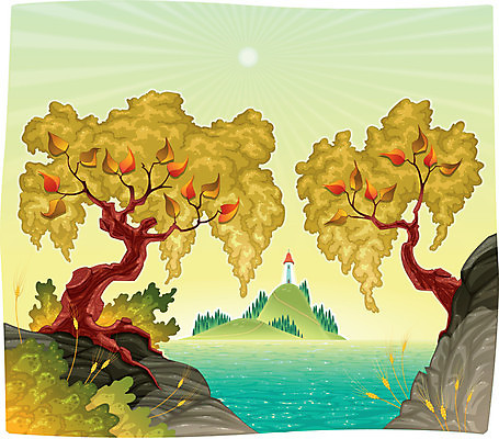 EPS 해외이미지 나무 식물 계절 바다 잎 일러스트 자연 하늘 등대 파노라마 풍경 물 여름 태양 탑 봄 가을 만화 해외202004 해외일러스트 자연요소 건축물 촬영기법 생태계 파일형식 벡터 이미지허브