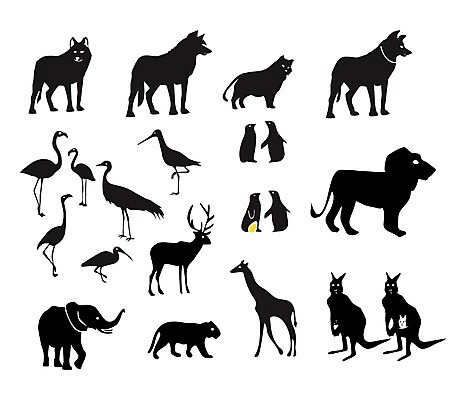 EPS 해외이미지 동물 디자인 실루엣 야생동물 백그라운드 일러스트 자연 조류 사슴 코끼리 생물 동물원 세트 검은색 흰색 수집 기린 사파리 사인 영양 여우 육식동물 낙타 늑대 고립 해외202004 해외일러스트 컬러 포유류 촬영기법 생태계 파일형식 벡터 이미지허브