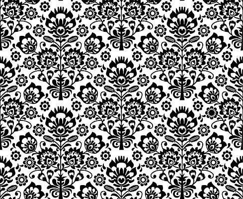 EPS 해외이미지 전통 꽃 패턴 일러스트 흑백 사람없음 화려 폴란드 해외202004 해외일러스트 식물 유럽 컨셉 무늬 촬영기법 파일형식 벡터 이미지허브