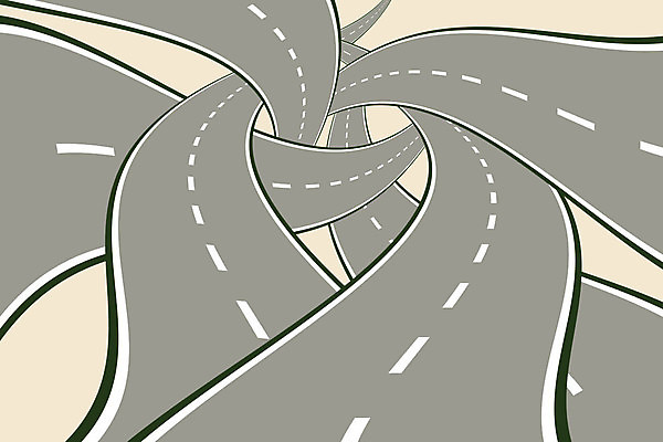 EPS 해외이미지 도로 길 여행 곡선 일러스트 거리 항해 운전 도시 고속도로 선택 엉킴 방향 교차로 해결 건너기 혼란 해외202004 해외일러스트 선 컨셉 배_교통 교통시설 모션 파일형식 벡터 이미지허브