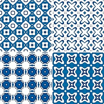EPS 해외이미지 전통 디자인 패턴 일러스트 벽지 추상 장식 파란색 세트 흰색 4 포르투갈 타일 묘사 정사각형 모자이크 스페인어 아라베스크 엘리먼트 튀니지 해외202004 해외일러스트 도형 유럽 컬러 무늬 아프리카 숫자 파일형식 벡터 이미지허브