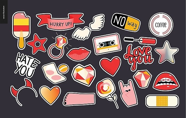 EPS 해외이미지 손 별 분홍색 스티커 날개 일러스트 아이스크림 사랑 사람없음 신체부위 세트 장미 하트 반지 카세트테이프 머리띠 반창고 입술 마스카라 해외202004 해외일러스트 자연요소 모양 꽃 감정 컬러 장신구 디저트 사람 화장품 의료용품 파일형식 벡터 이미지허브