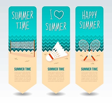 EPS 해외이미지 직업 배너 줄 바다 여행 일러스트 놀이 휴가 사람없음 여름 장비 라켓 그물 배구 깃털 배드민턴 토너먼트 해외202004 해외일러스트 계절 스포츠용품 구기 파일형식 벡터 이미지허브