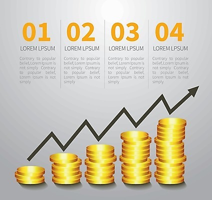 EPS 해외이미지 디자인 백그라운드 컨셉 돈 일러스트 비즈니스 성공 그래프 화살 금융 달러 동전 성장 시장 재산 황금 투자 이익 진행 수입 해외202004 해외일러스트 경제 파일형식 벡터 이미지허브
