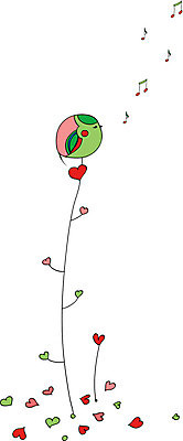 EPS 해외이미지 나무 잎 일러스트 노래 조류 사랑 사람없음 빨간색 초록색 봄 가을 나뭇가지 하트 리듬 해외202004 해외일러스트 모양 식물 동물 계절 감정 음악 컬러 파일형식 벡터 이미지허브