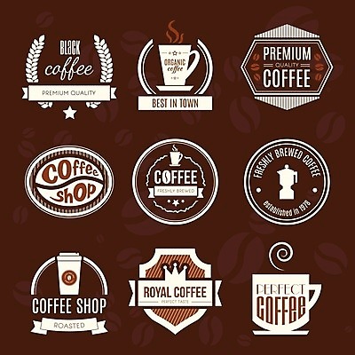 EPS 해외이미지 커피 스티커 일러스트 사람없음 세트 갈색 라벨 카페 빈티지 해외202004 해외일러스트 음료 컬러 컨셉 프레임 상점 파일형식 벡터 이미지허브