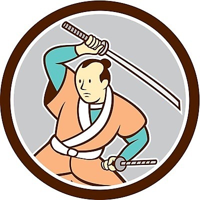 EPS 해외이미지 남자 일러스트 동양인 그래픽 일본 원형 칼 만화 전사 고립 사무라이 해외202004 해외일러스트 도형 아시아 사람 인종 파일형식 벡터 나라 이미지허브