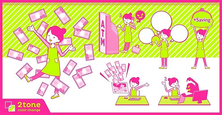 EPS 해외이미지 전신 여자 분홍색 지폐 돈 생각 일러스트 엄마 여러명 성인 초록색 금융 경제 세트 앞치마 속임수 부자 범죄 지갑 선택 책상 주부 ATM 보이스피싱 성인여자만 해외202004 해외일러스트 컬러 가구 다수 컨셉 가족 사람 재산 피싱 여자만 성인만 파일형식 벡터 이미지허브
