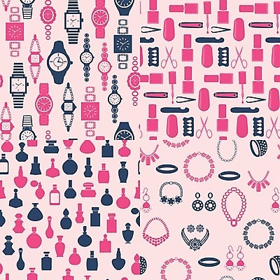 EPS 해외이미지 디자인 여자 백그라운드 패턴 일러스트 목걸이 장신구 팔찌 선물 미술 쇼핑 세트 유행 상점 화장품 반지 붓 머리빗 못 화려 플랫 손톱관리 보석 가루 수집 손목시계 향수 매니큐어 다이아몬드 광택 페디큐어 스타일 해외202004 해외일러스트 시계 컨셉 무늬 문화예술 사람 뷰티 공구 미용용품 네일아트 광석 파일형식 벡터 이미지허브