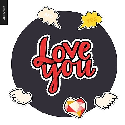 EPS 해외이미지 말풍선 스티커 일러스트 사랑 타이포그라피 사람없음 세트 하트 다이아몬드 해외202004 해외일러스트 모양 문자 감정 보석 파일형식 벡터 이미지허브