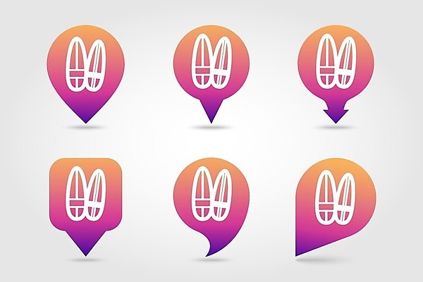 EPS 해외이미지 화살표 말풍선 일러스트 사람없음 세트 보라색 서핑보드 위치 그라데이션 해외202004 해외일러스트 컬러 보드_스포츠 파일형식 벡터 이미지허브