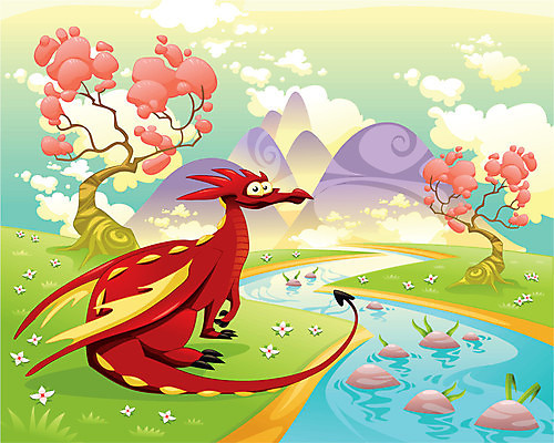 EPS 해외이미지 나무 식물 동물 구름 꽃 일러스트 파충류 하늘 산 파노라마 풍경 강 중국 할로윈 용 시골 개울 만화 오브젝트 코믹 공상 고립 몬스터 수평선 해외202004 해외일러스트 자연요소 아시아 촬영기법 파일형식 벡터 이미지허브