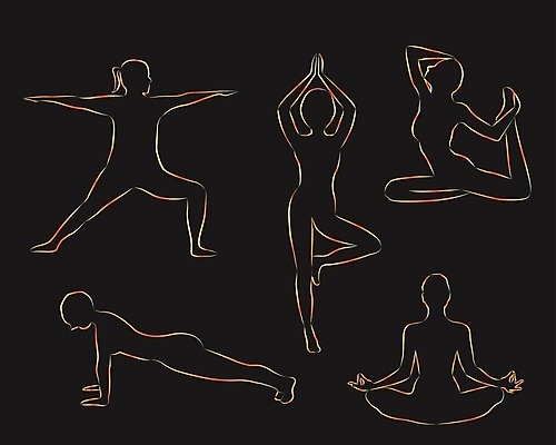 EPS 해외이미지 라이프스타일 웰빙 여자 실루엣 선 스포츠 포즈 백그라운드 일러스트 요가 휴식 건강 운동 검은색 화목 에너지 연습 명상 위치 아사나자세 해외202004 해외일러스트 컬러 컨셉 촬영기법 사람 생활 요가자세 파일형식 벡터 이미지허브